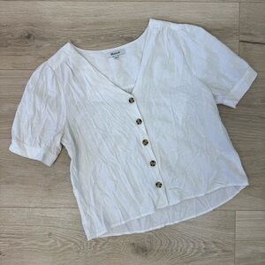 Madewell White Plaza Button Front Linen Blend Shirt